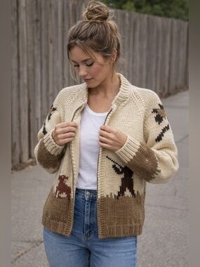 Handmade Wool Zip Cardigan Pheasant Hunting Chunky Knit Sweater